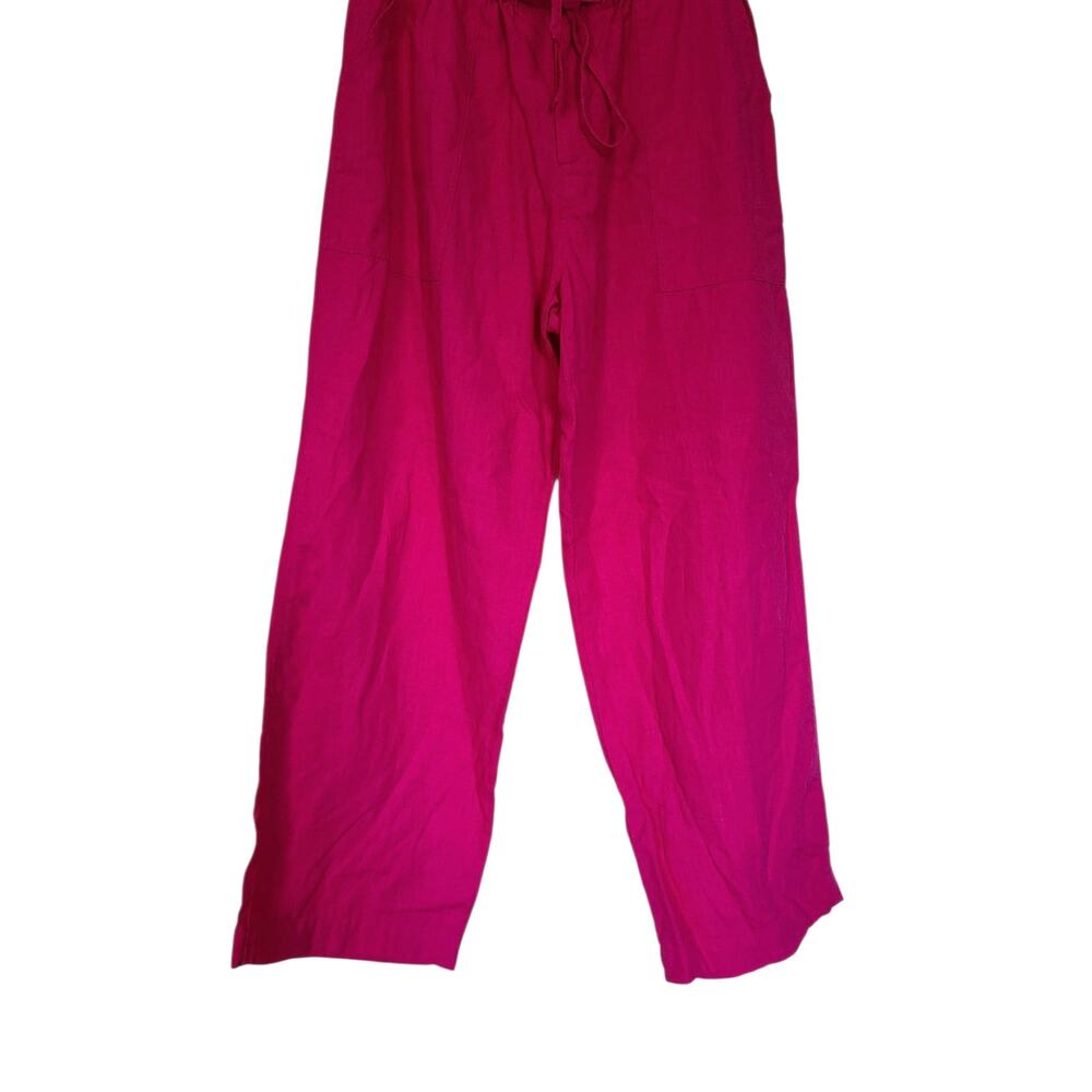 Ichi Antiquités Japan Hot Pink 100% Linen Wide Leg Pants Size 2(S/M) Drawstring - Picture 3 of 7